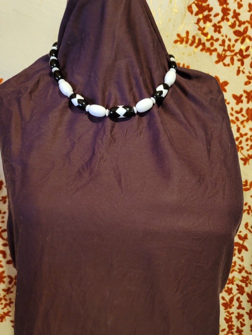 Vintage Black & White Harlequin Design Beaded Necklace